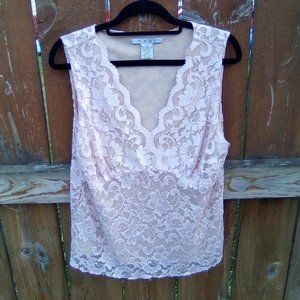 CAbi #306 Ivory Lace Stretch Tank Top Sz. L